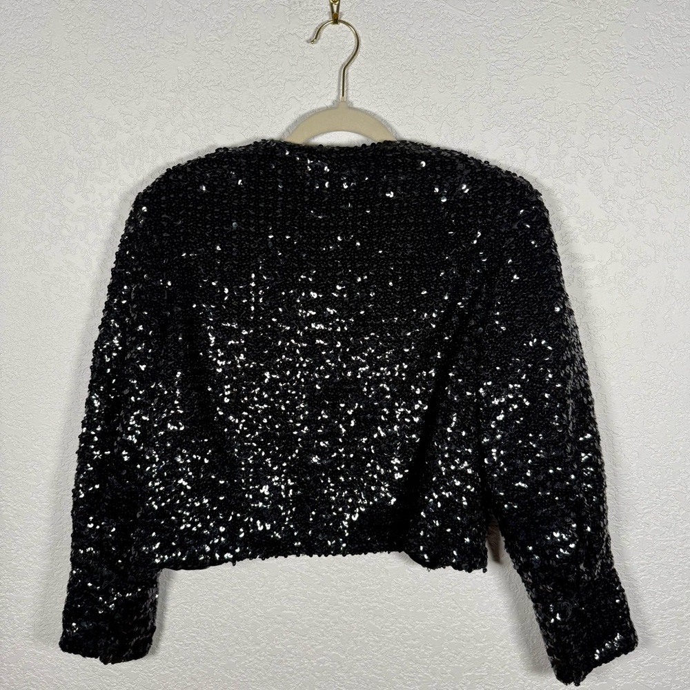 Vintage Union Made ILGWU Black Sequin Cropped Bolero Jacket w/ Frog Closure - Picture 10 of 16